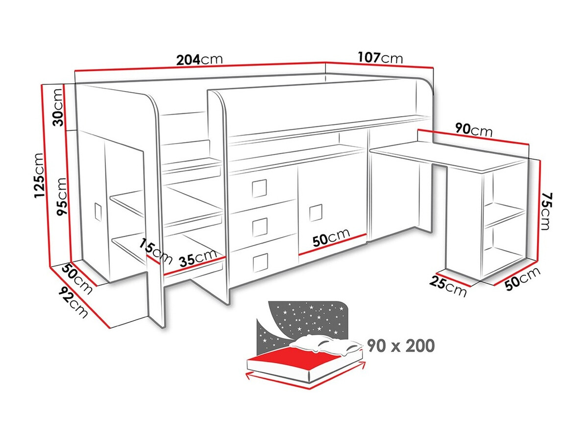 Krevet Hartford 190 (Belo + Sjajno belo + Sjajno roze)