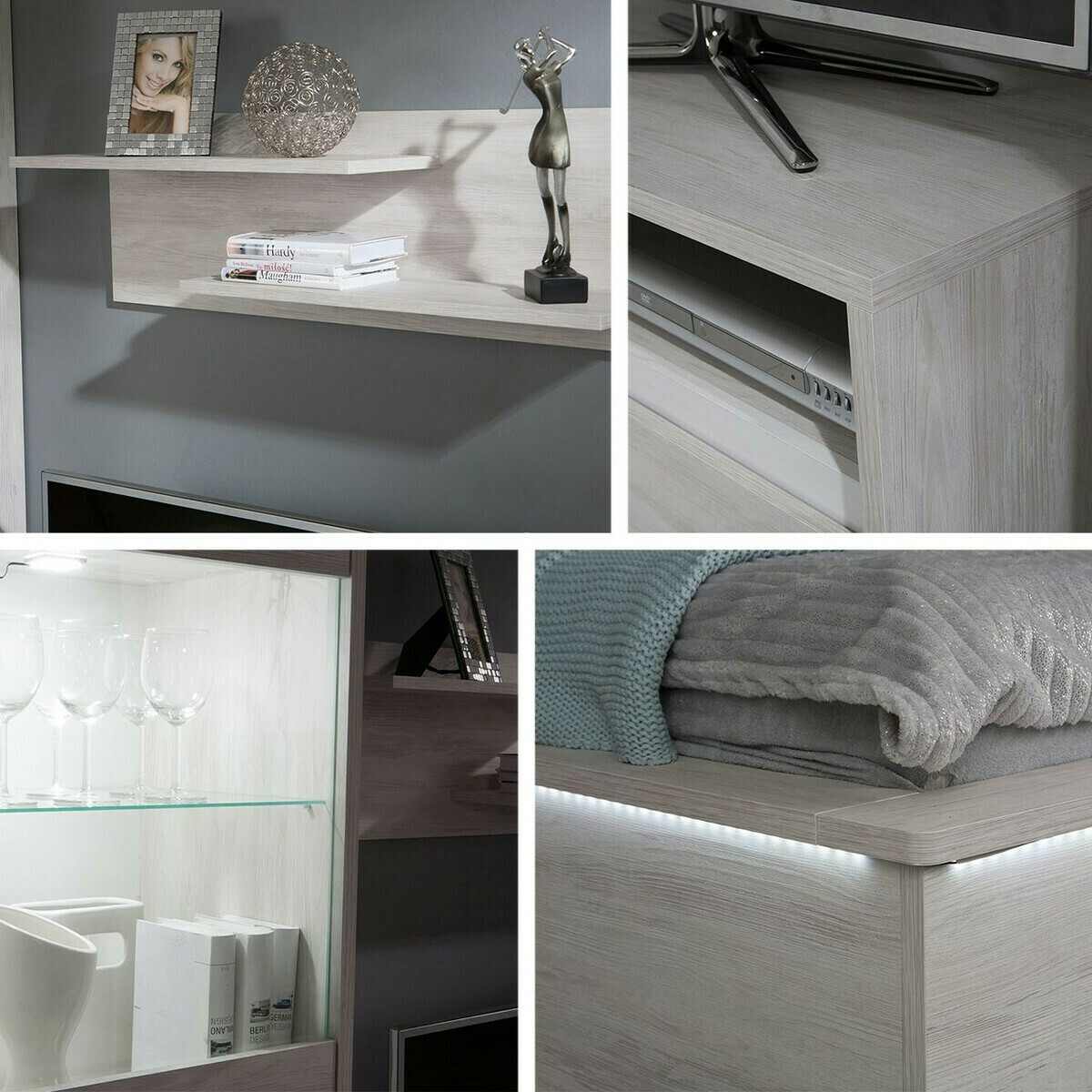 Set za dnevnu sobu Fivelbo 115 (Manastirski hrast + Crna visoki sjaj)