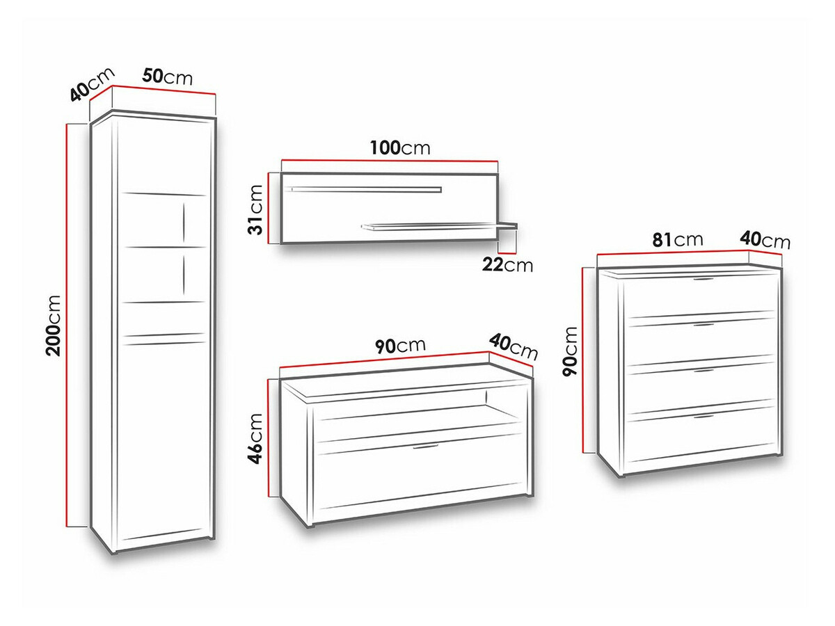 Set za dnevnu sobu Fivelbo 115 (Manastirski hrast + Crna visoki sjaj)