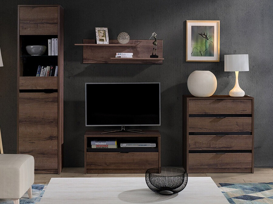 Set za dnevnu sobu Fivelbo 115 (Manastirski hrast + Crna visoki sjaj)