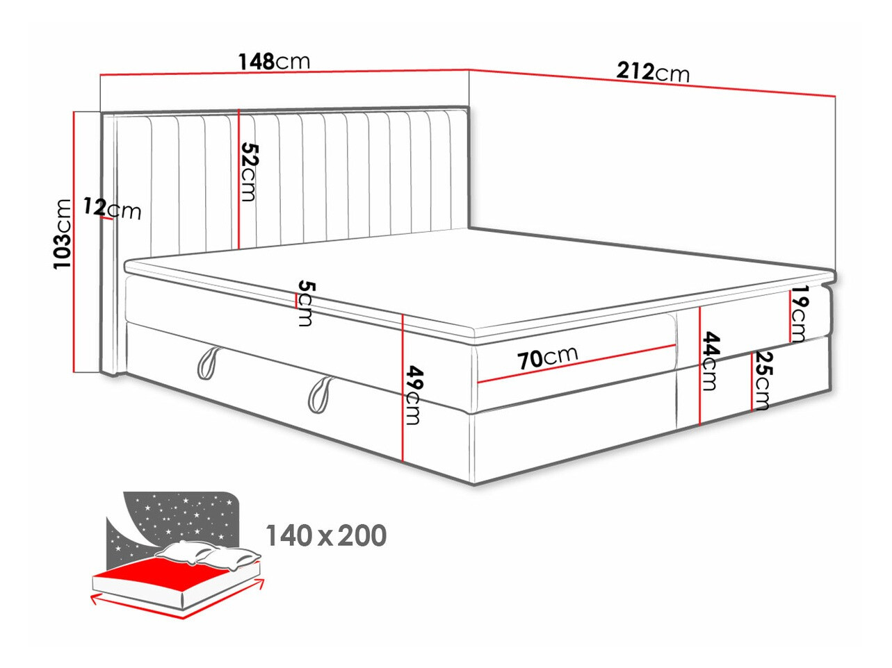 Boxspring krevet ComfiDream Odelra (Zlatni hrast + Soro 21)