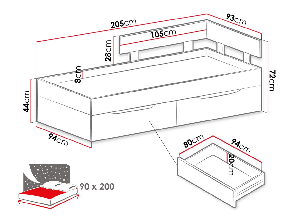 Krevet Omaha J114 (Boja betona + Belo + Hrast)