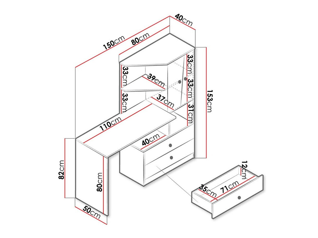 Kancelarijski sto Almira 110 (Artisan hrast + Belo)