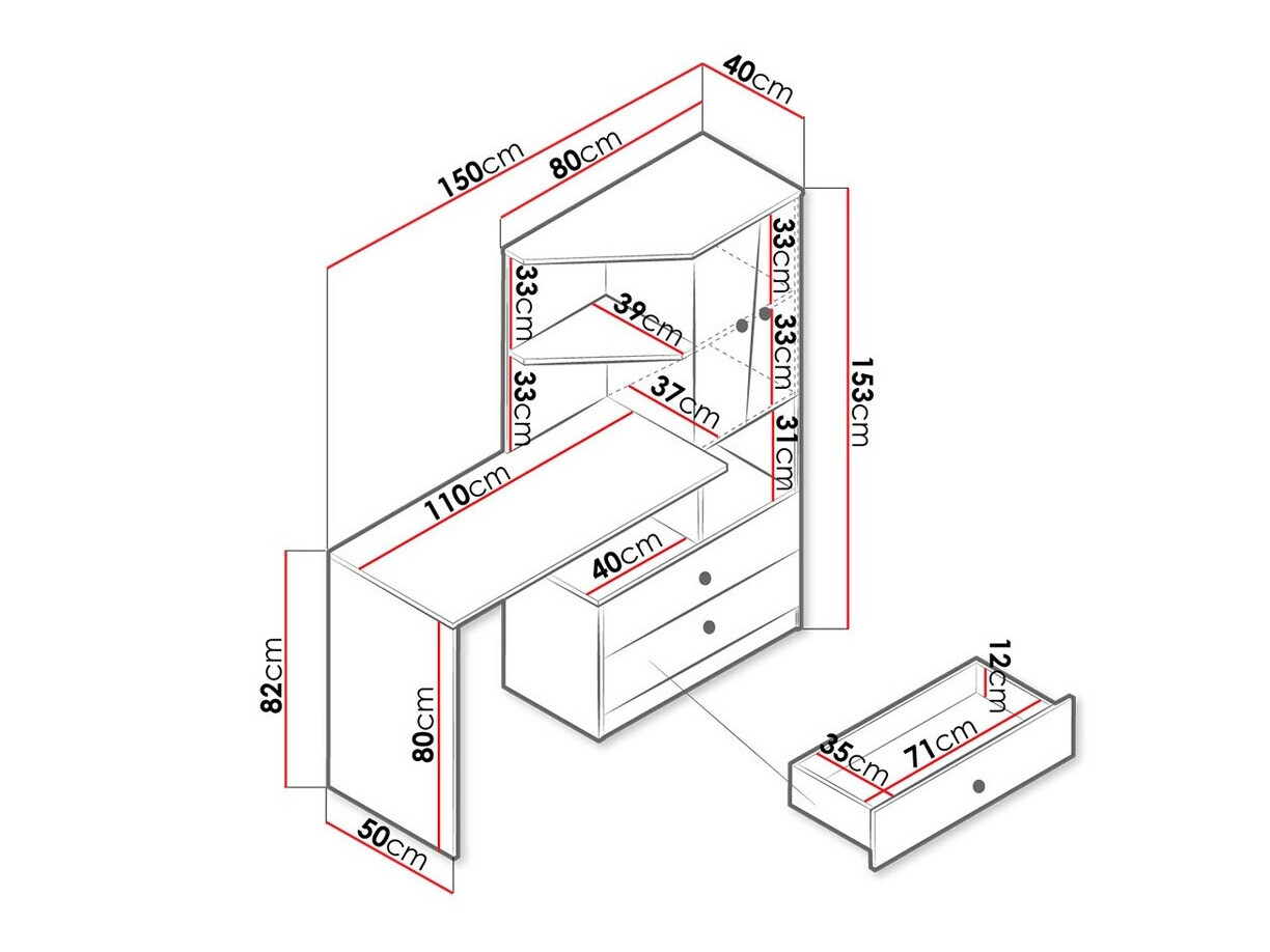 Kancelarijski sto Almira 110 (Zanatski hrast + Belo + Sivo)