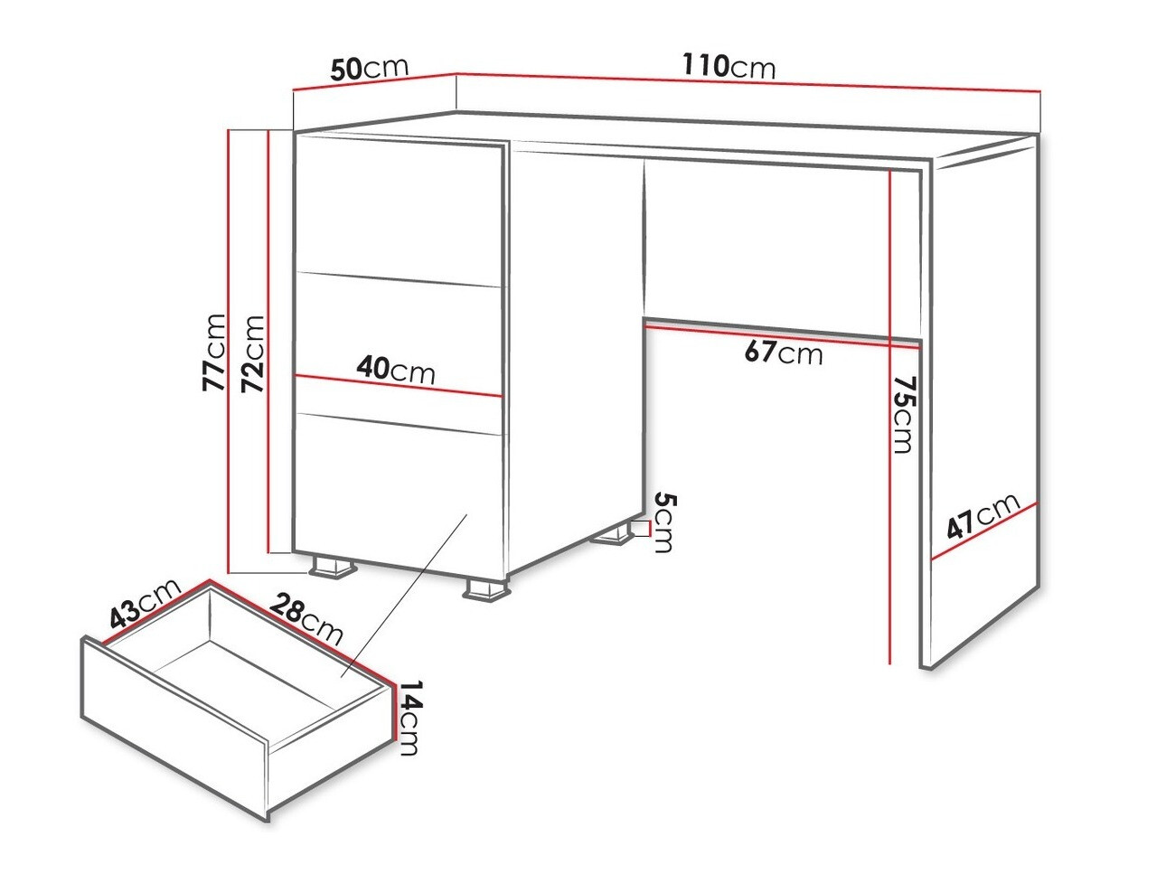 Kancelarijski sto Tivdalu 122 (Belo + Sjajno belo)