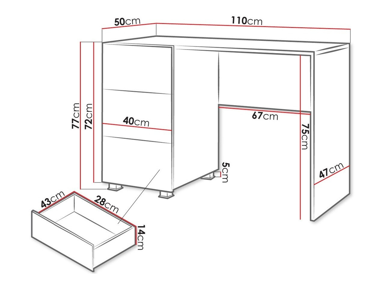 Kancelarijski sto Tivdalu 122 (Crno + Crna visoki sjaj)