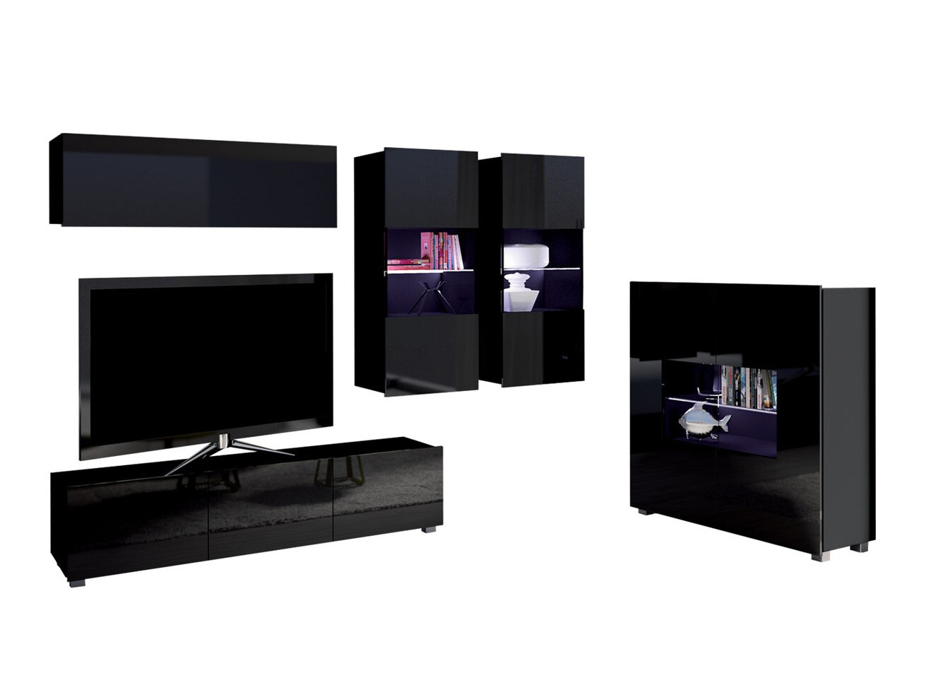 Set za dnevnu sobu Tivdalu 110 (Crno + Crna visoki sjaj)