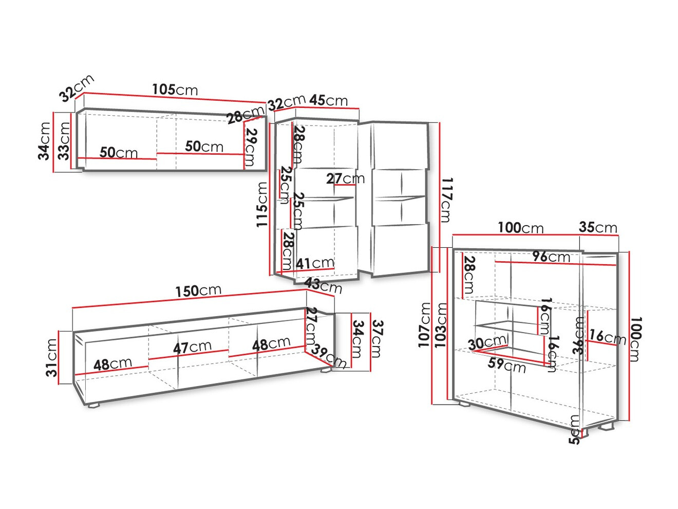 Set za dnevnu sobu Tivdalu 110 (Crno + Crna visoki sjaj)