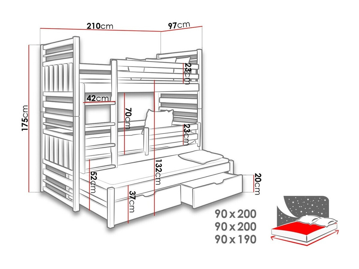 Krevet na sprat Henderson 124 (Grafit + Sivo)