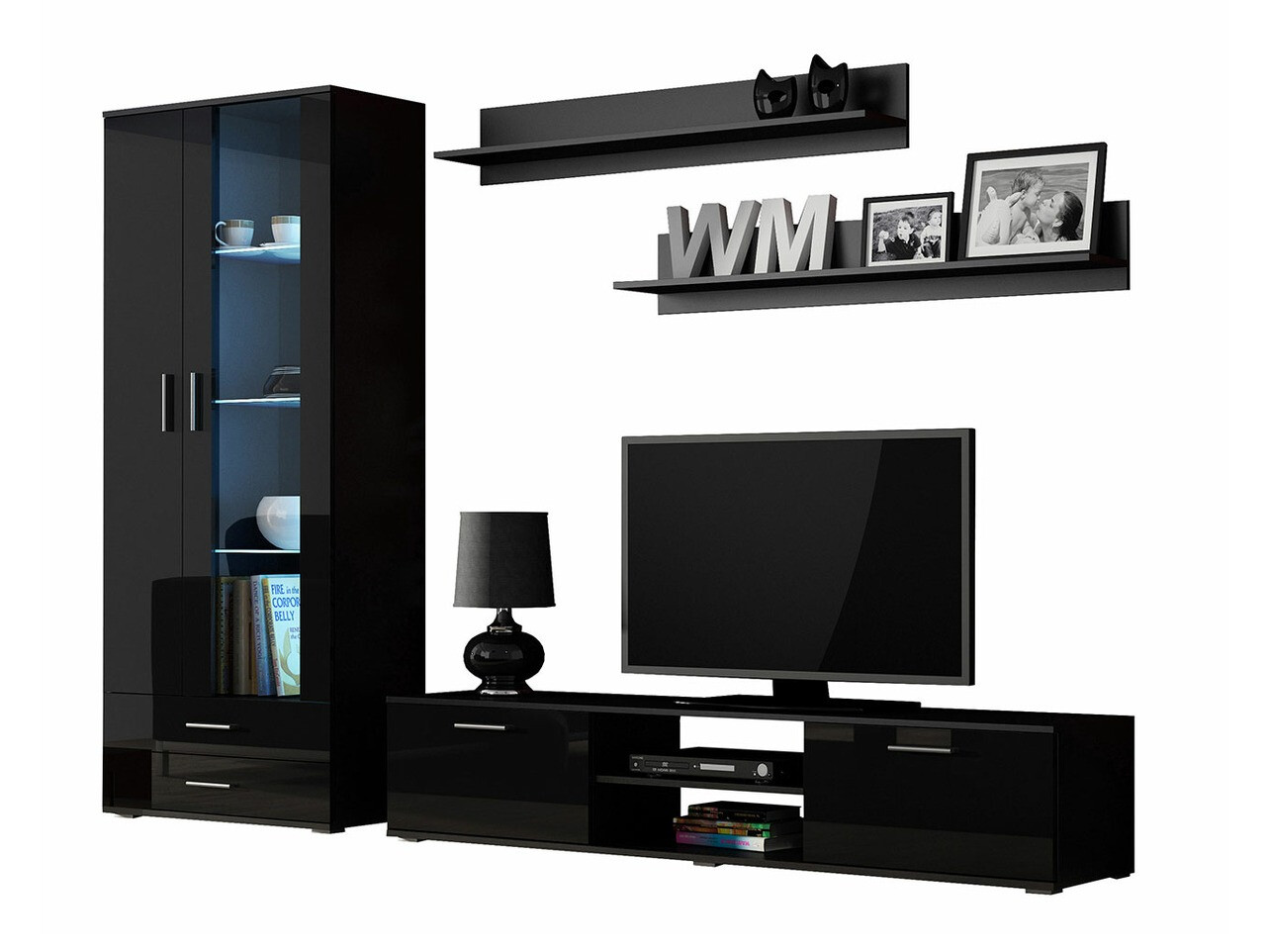 Set za dnevnu sobu Tornola 115 (Crno + Sjajno crna)