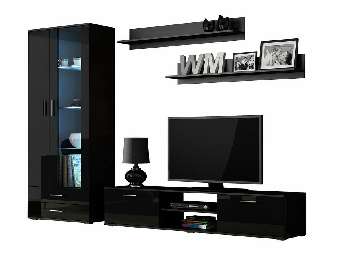 Set za dnevnu sobu Tornola 115 (Crno + Sjajno crna)