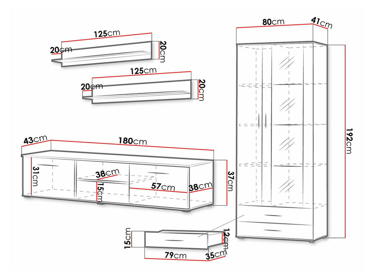 Set za dnevnu sobu Tornola 115 (Crno + Sjajno crna)