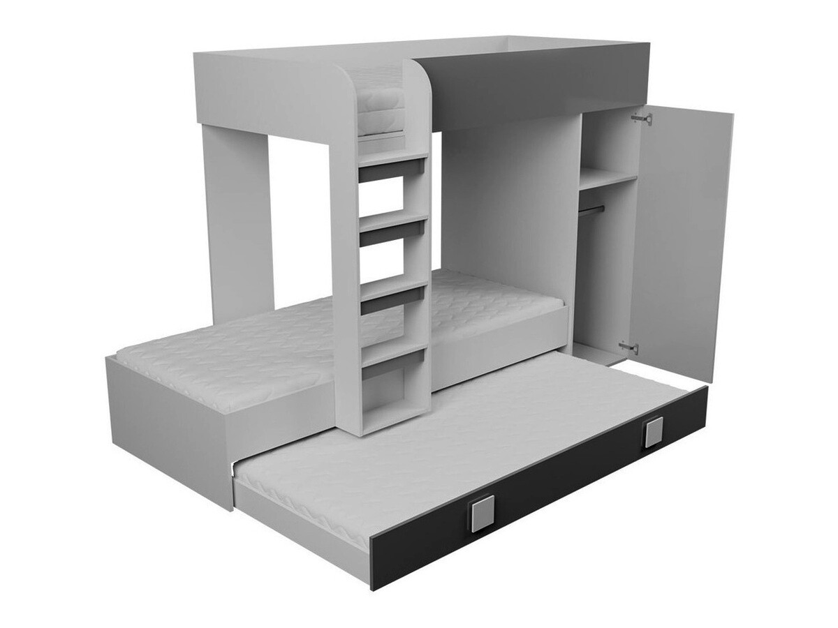 Krevet na sprat Hartford 191 (Belo + Sjaj siva + Sjajno belo)