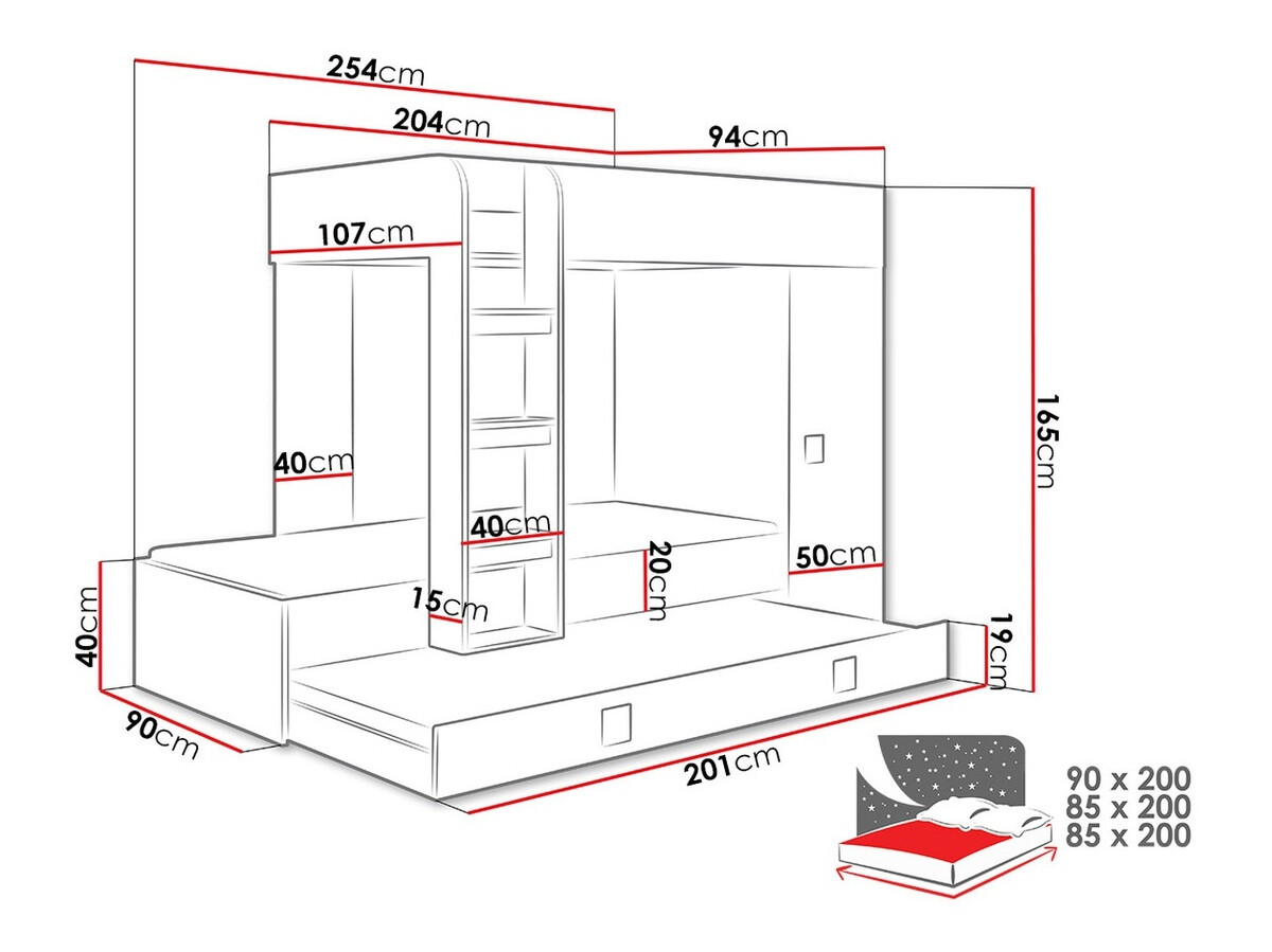 Krevet na sprat Hartford 191 (Belo + Sjajno belo + Sjajno roze)