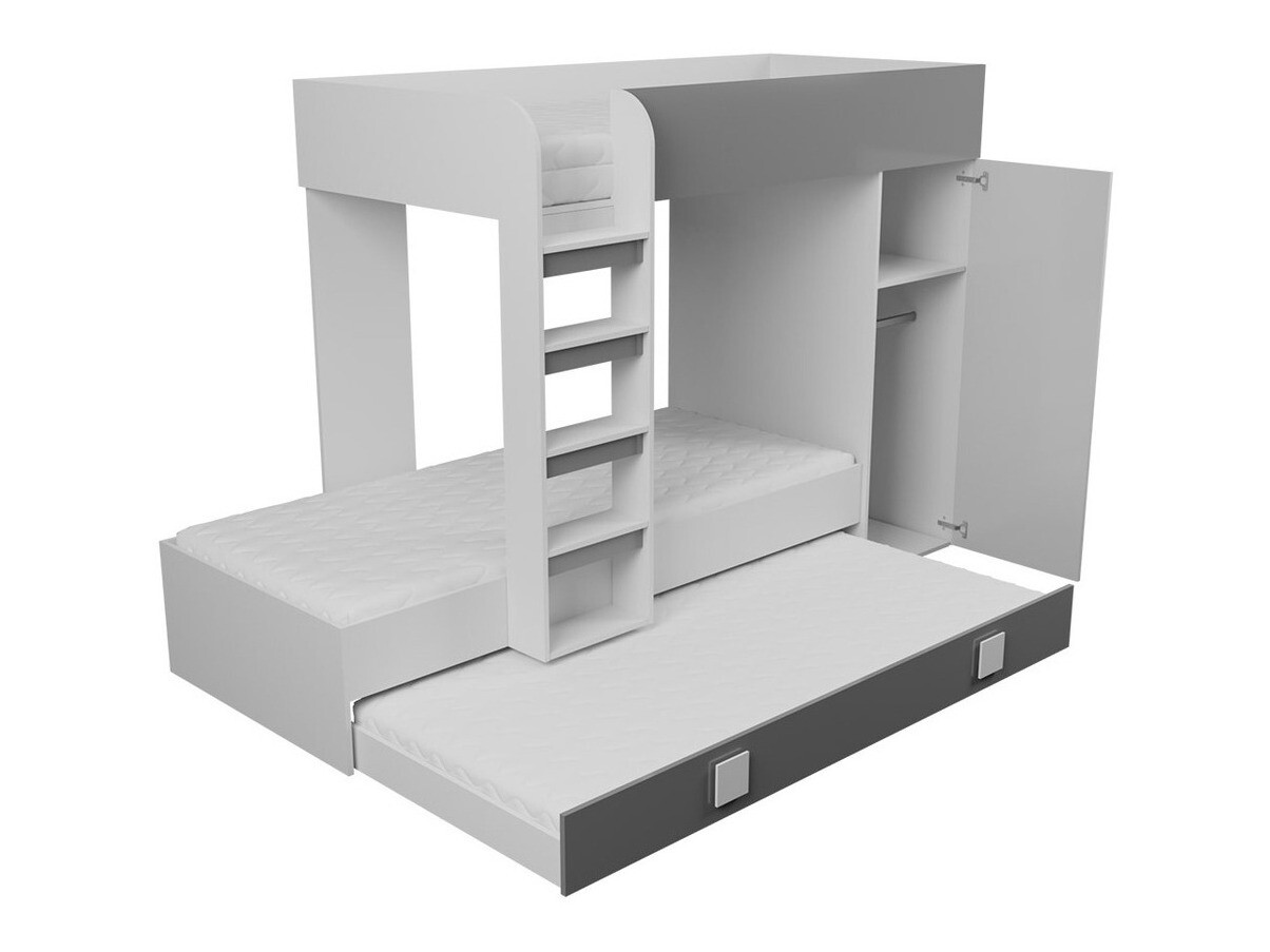Krevet na sprat Hartford 191 (Belo + Sjajno crna + Sjajno belo)