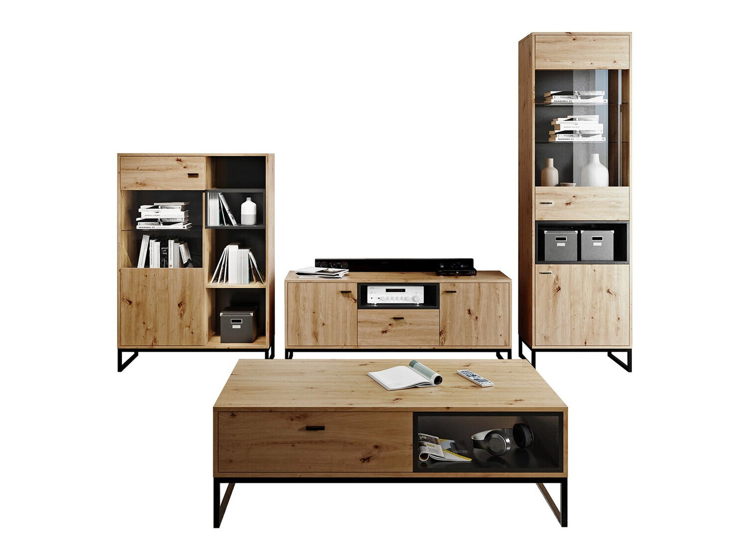 Set za dnevnu sobu Baltesi 108 (Zanatski hrast + Crno)