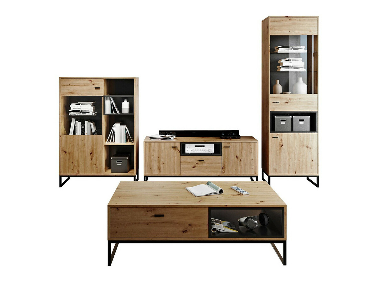 Set za dnevnu sobu Baltesi 108 (Zanatski hrast + Crno)