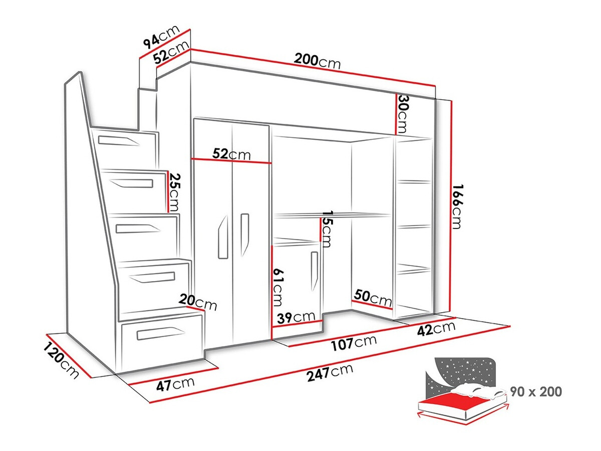 Izdignuti krevet Hartford 192 (Belo + Sjajno belo + Visoki sjaj Tirkizna)