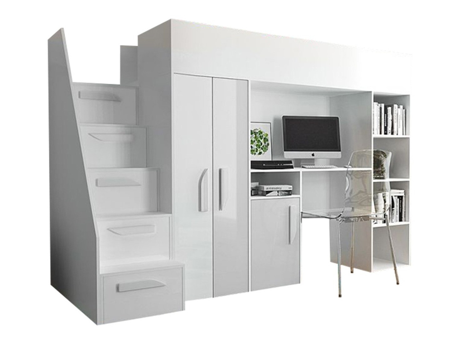 Izdignuti krevet Hartford 192 (Belo + Sjajno belo)