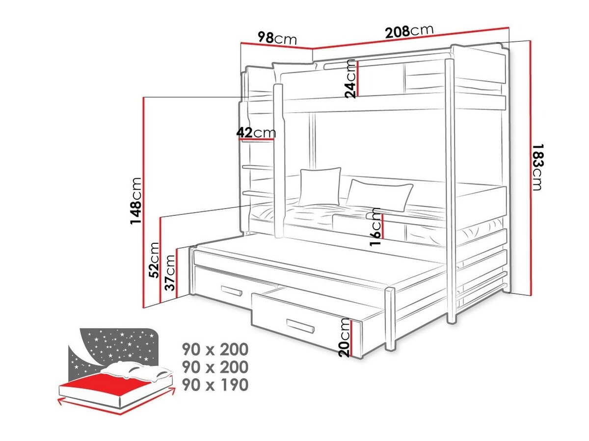 Krevet na sprat Henderson 114 (Graphite + Sivo)
