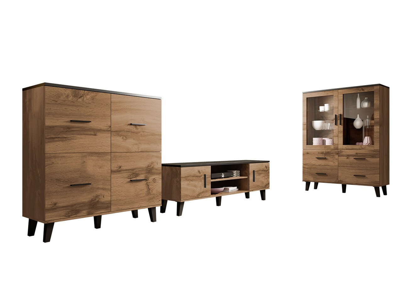 Set za dnevnu sobu Larfloi 113 (Вотан храст + Crno)