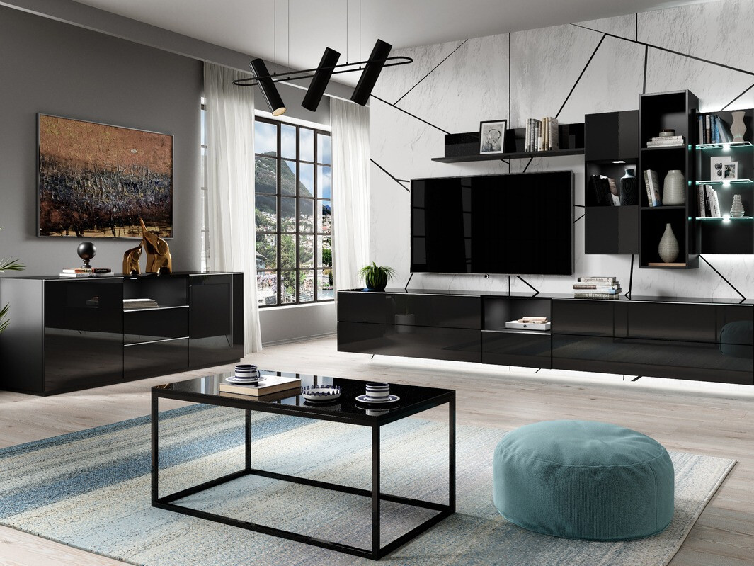 Zidni ormarić Fervese 105 (Crno + Crna visoki sjaj)