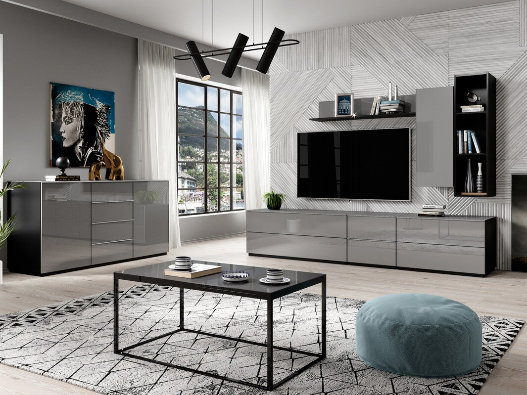 Zidni ormarić Fervese 105 (Crno + Sjaj siva)