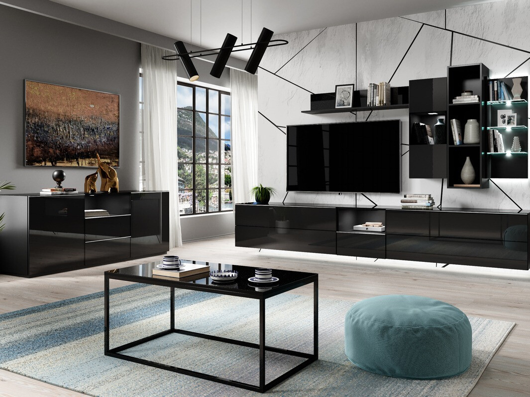 Zidni ormarić Fervese 106 (Crno + Crna visoki sjaj)