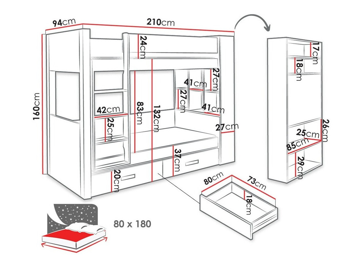 Krevet na sprat Henderson 141 (Belo + Plava)