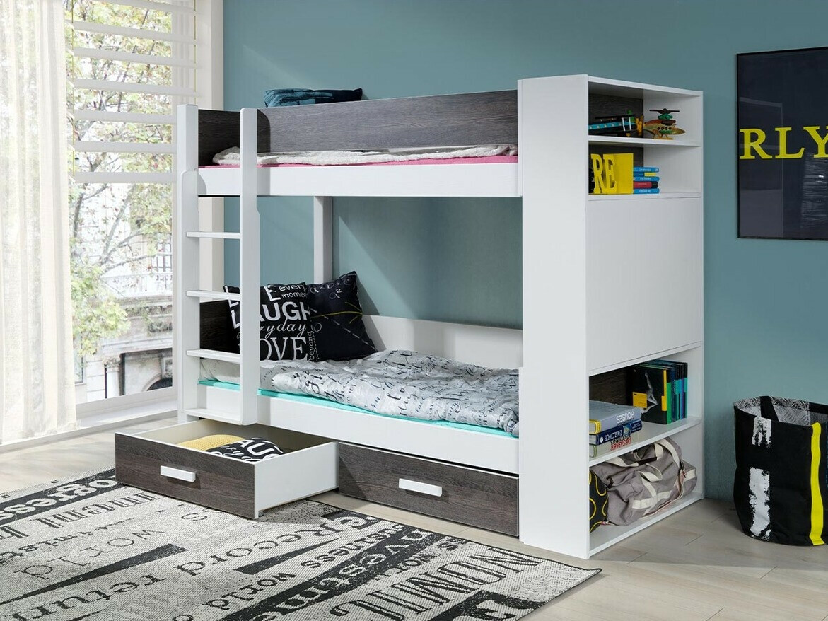 Krevet na sprat Henderson 141 (Belo + Tamno Zebrano)