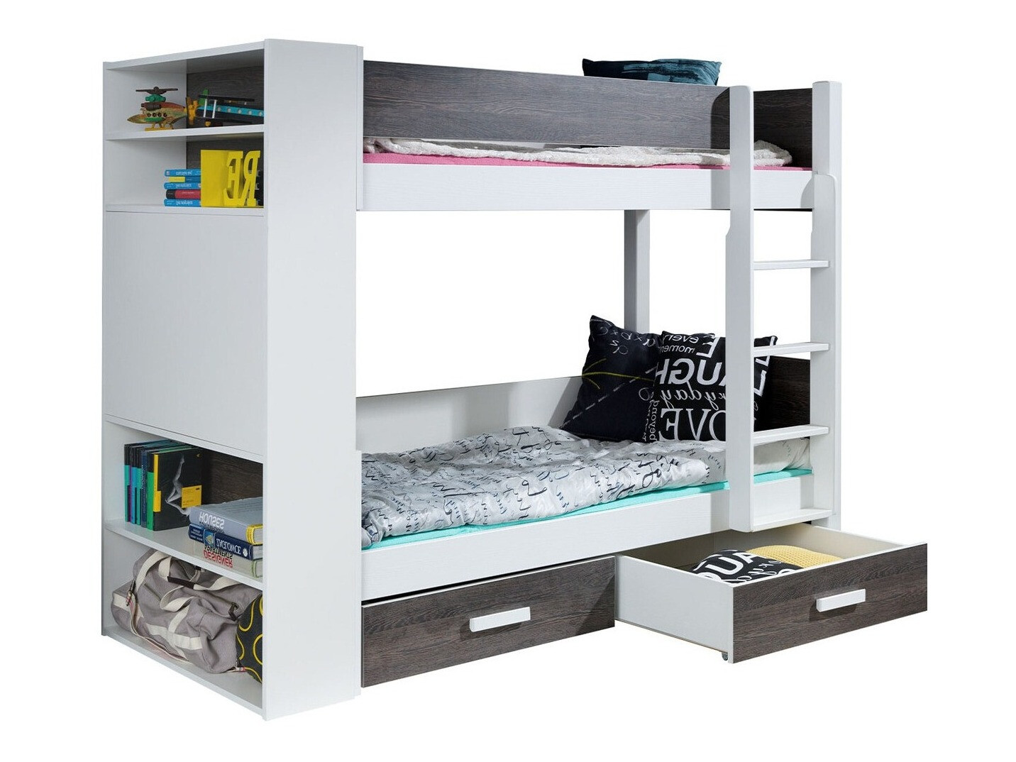 Krevet na sprat Henderson 141 (Belo + Tamno Zebrano)