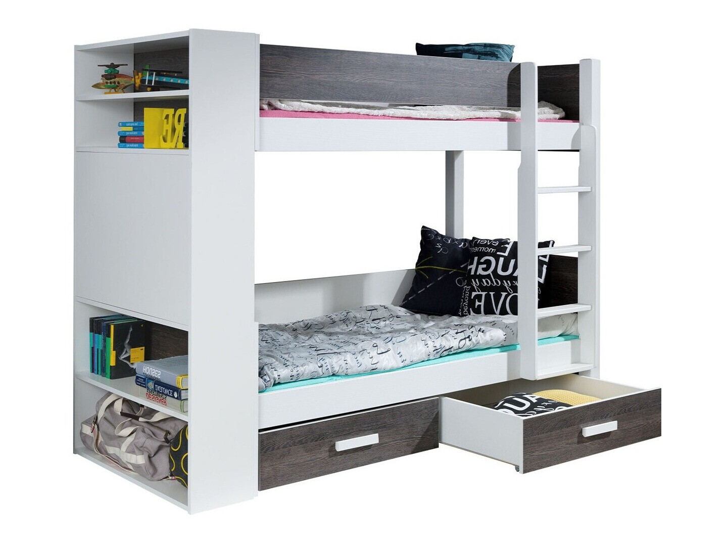 Krevet na sprat Henderson 142 (Belo + Tamno Zebrano)