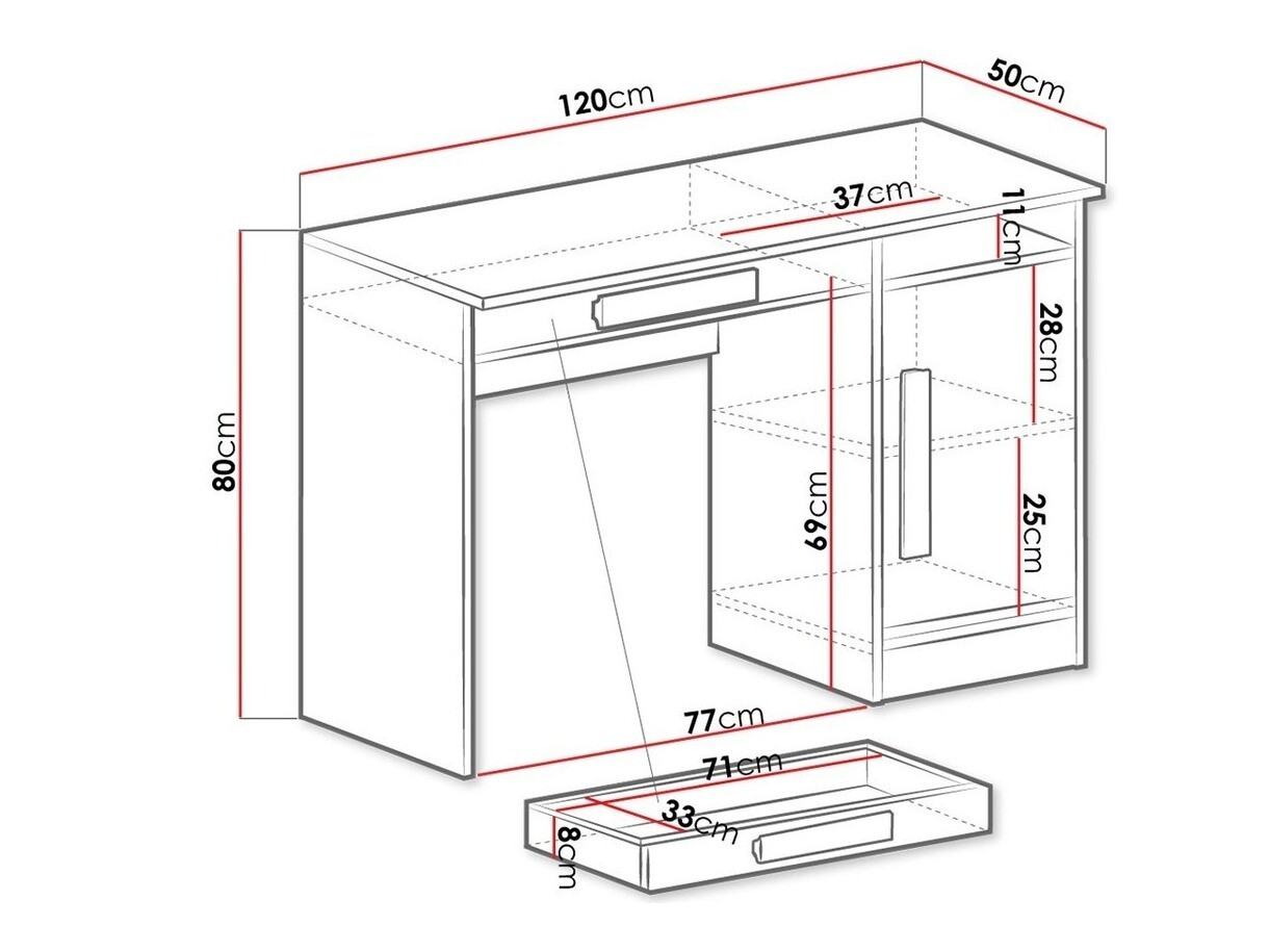 Kancelarijski sto Merevari 100 (Belo + Sjajno belo + Sivo)
