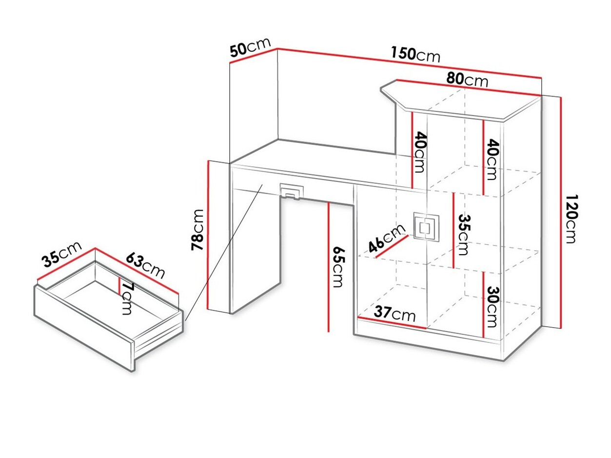 Kancelarijski sto Tolfere 105 (Svetli javor + Belo + Tirkizna)