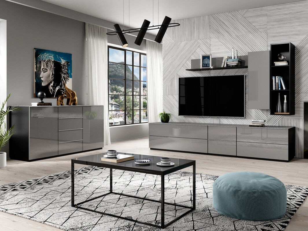 TV sto Austin 220 (Crno + Sjaj siva)