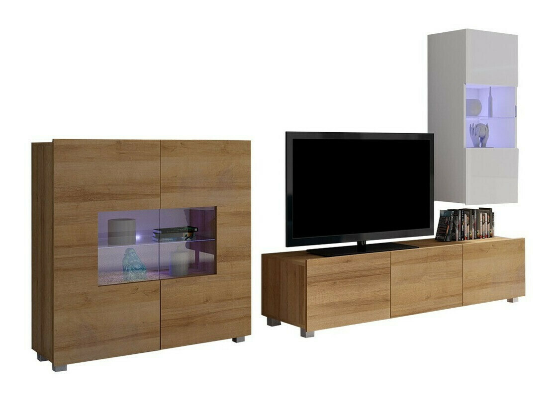Set za dnevnu sobu Remus VII (Zlatni hrast + Belo + Sjajno belo)