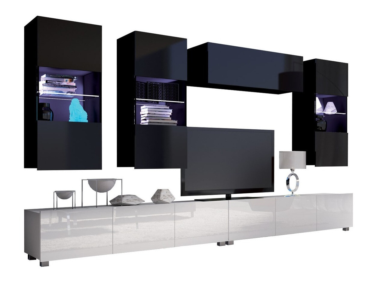 Set za dnevnu sobu Tivdalu 109 (Belo + Sjajno belo + Crno + Sjajno crna)