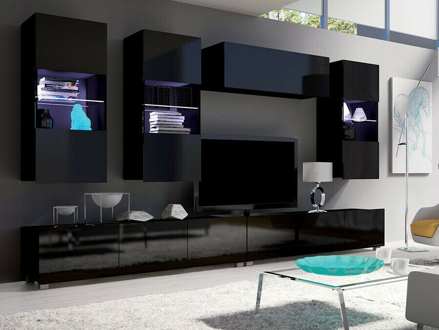 Set za dnevnu sobu Tivdalu 109 (Crno + Crna visoki sjaj)