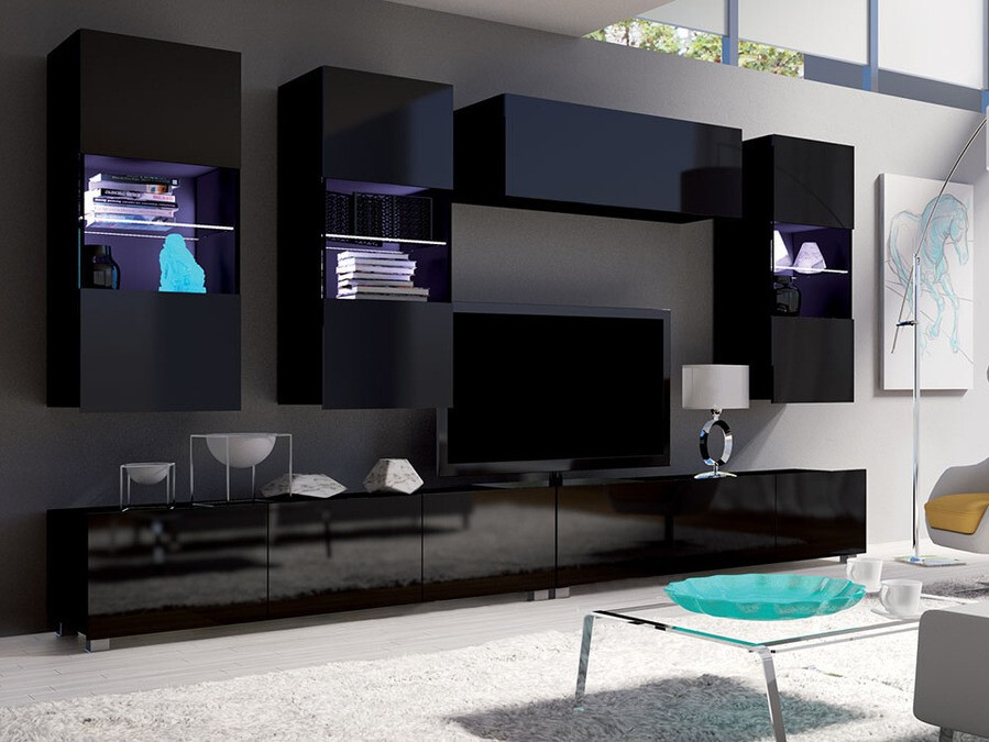 Set za dnevnu sobu Tivdalu 109 (Crno + Sjajno crna)