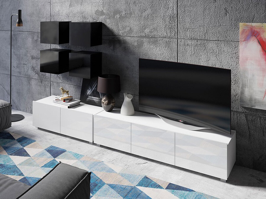 Set za dnevnu sobu Tivdalu 132 (Crno + Crna visoki sjaj + Belo + Sjajno belo)