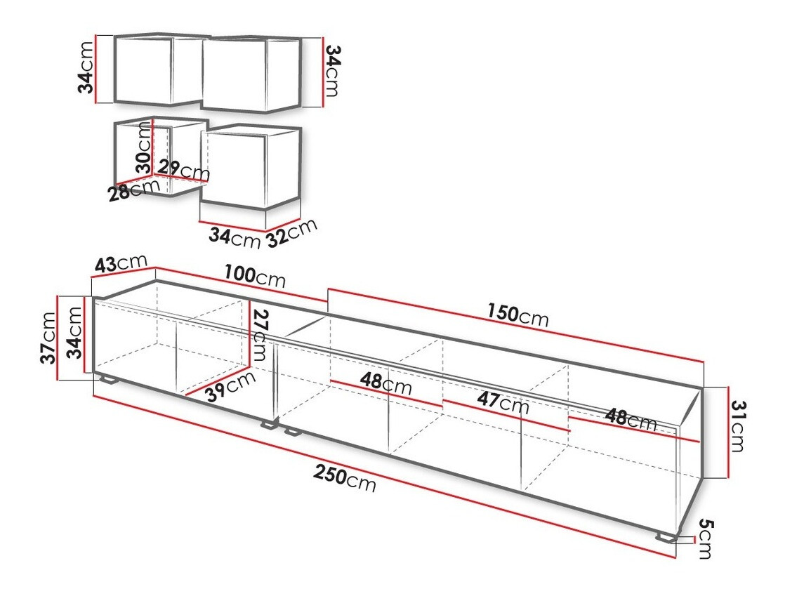 Set za dnevnu sobu Tivdalu 132 (Crno + Crna visoki sjaj)