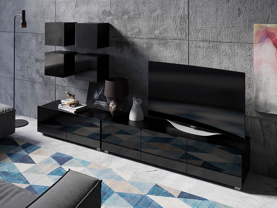 Set za dnevnu sobu Tivdalu 132 (Crno + Sjajno crna)