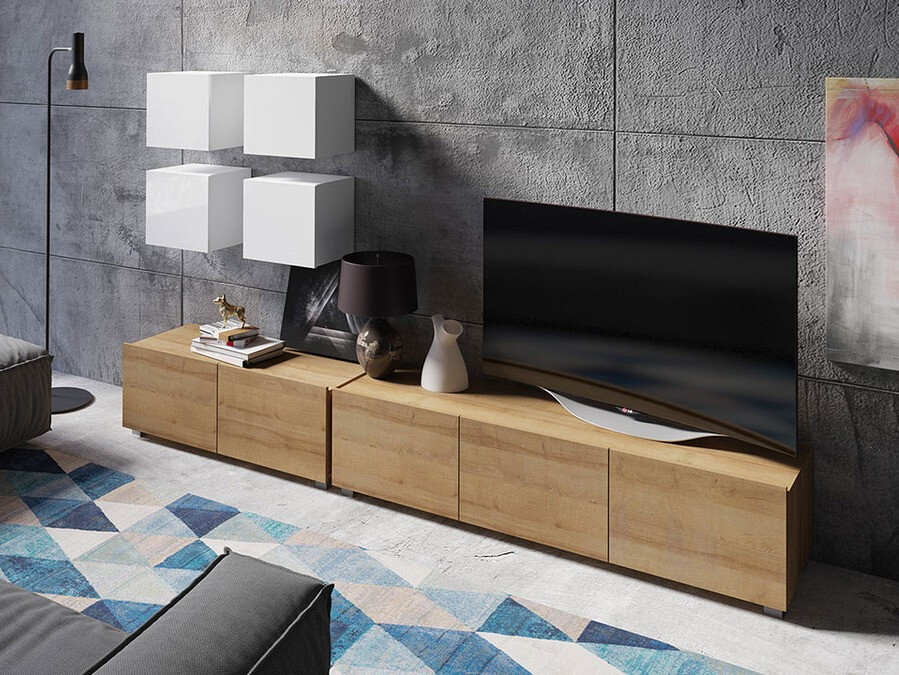 Set za dnevnu sobu Tivdalu 132 (Zlatni hrast + Belo + Sjajno belo)