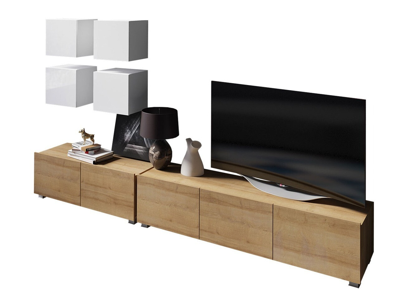 Set za dnevnu sobu Tivdalu 132 (Zlatni hrast + Belo + Sjajno belo)