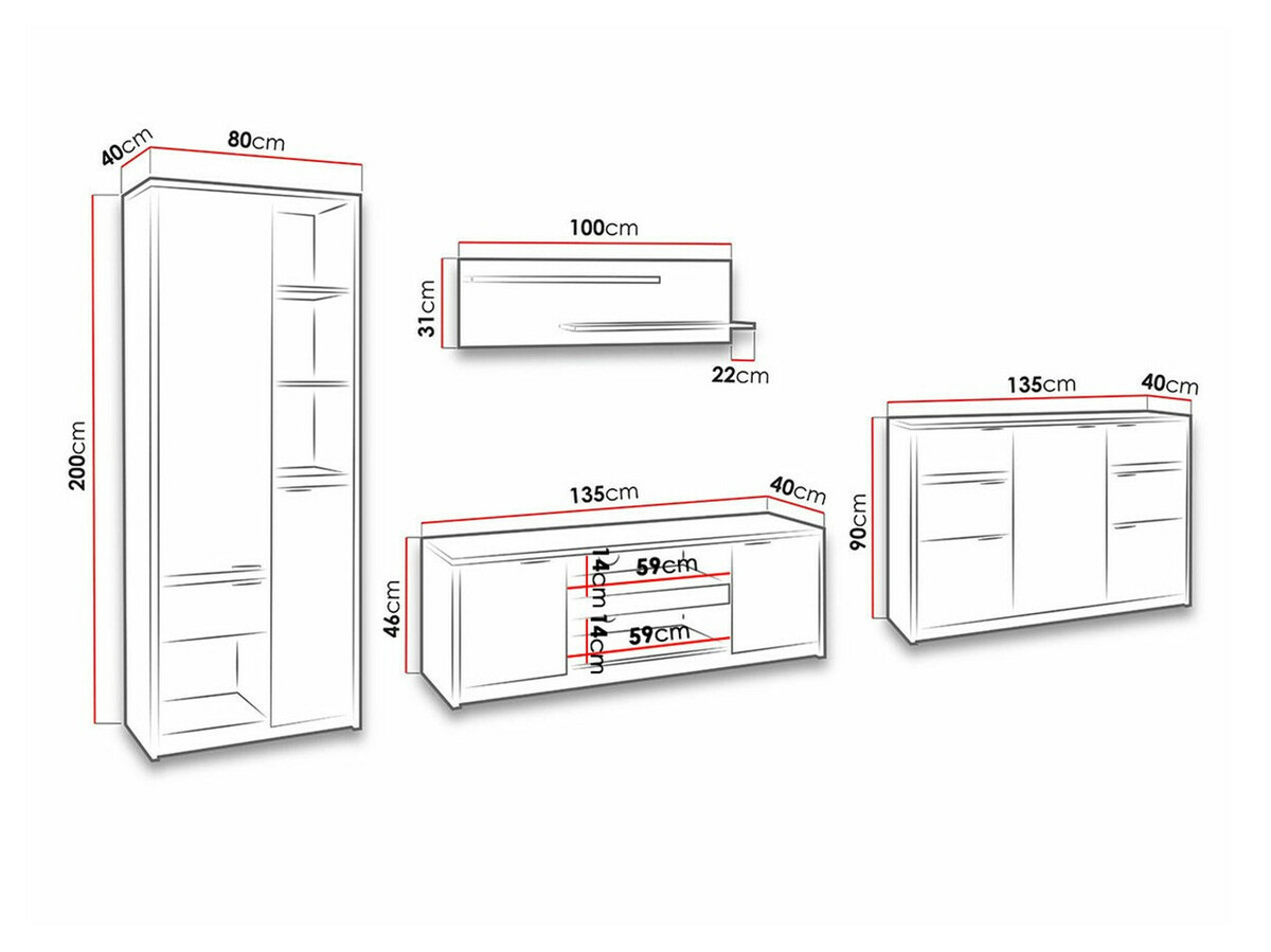Set za dnevnu sobu Fivelbo 117 (Manastirski hrast + Crna visoki sjaj)
