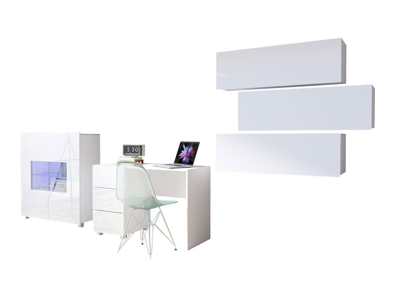 Set nameštaja Tivdalu 136 (Belo + Sjajno belo)