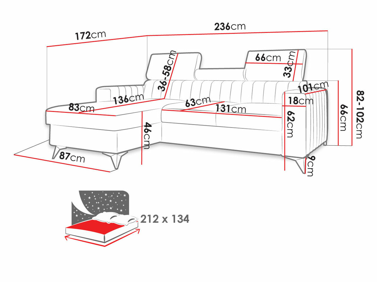 Ugaona sofa Columbus 170 (Mono 235)