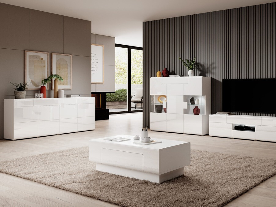 Komoda Torsone 102 (Belo + Sjajno belo)