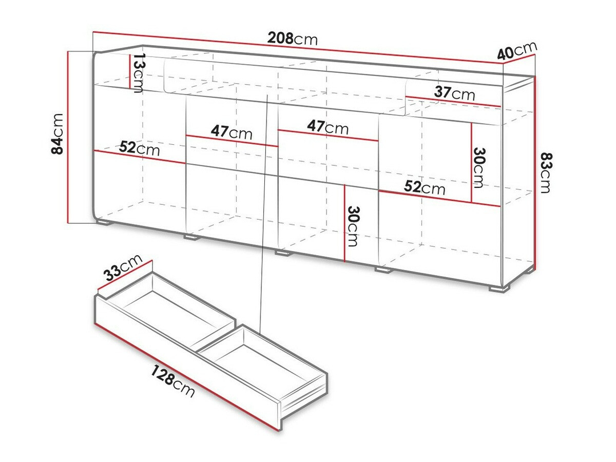 Komoda Torsone 102 (Belo + Sjajno belo)