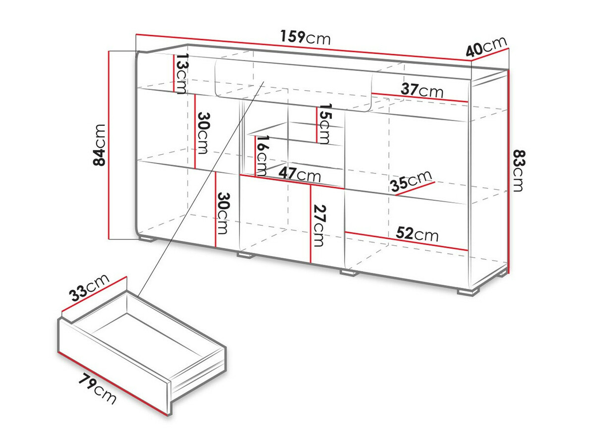 Komoda Torsone 108 (Belo + Sjajno belo)